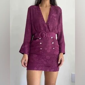 NWT ZARA | Purple Floral Jacquard Dress With Belt, size XS